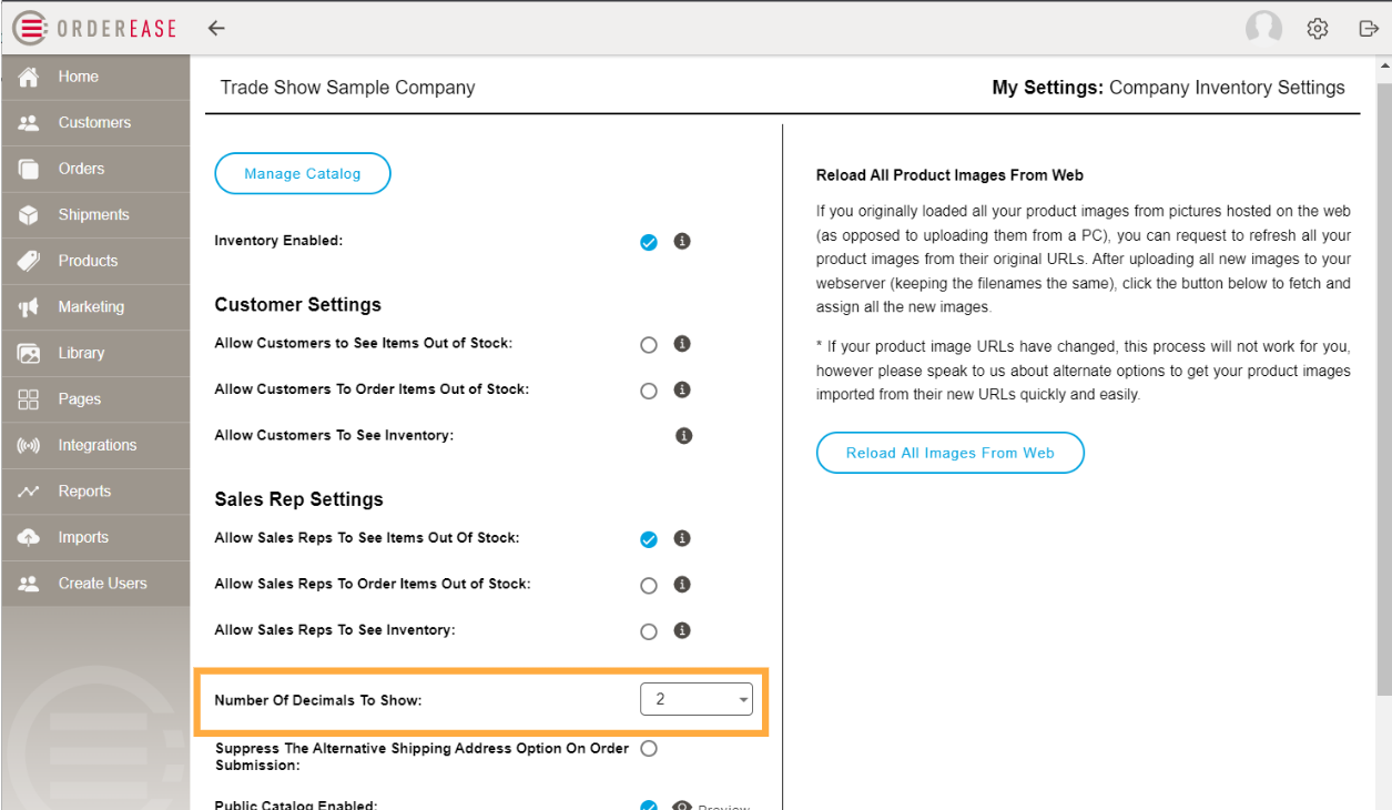 11- within inventory settings, able to determine the number of decimals to show for total price precision