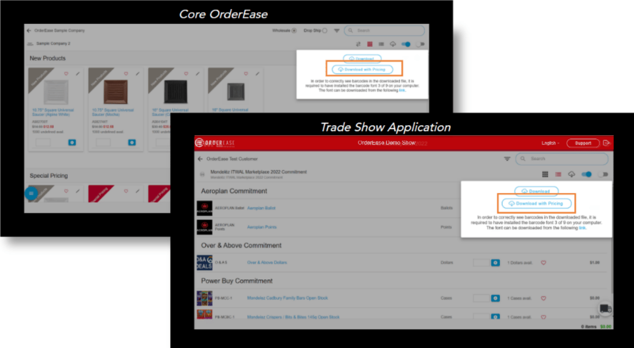 15 - Download the barcode sheet within core OrderEase and the tradeshow