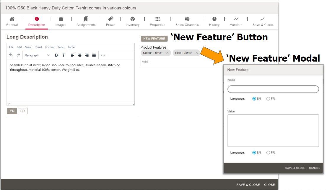 18 - new feature tag button and modal that appears to create the new feature tag