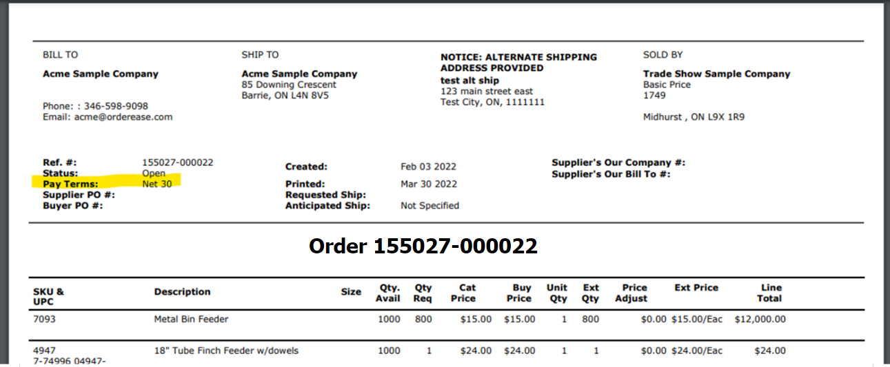 4- where payment terms appear on printed pdf orders