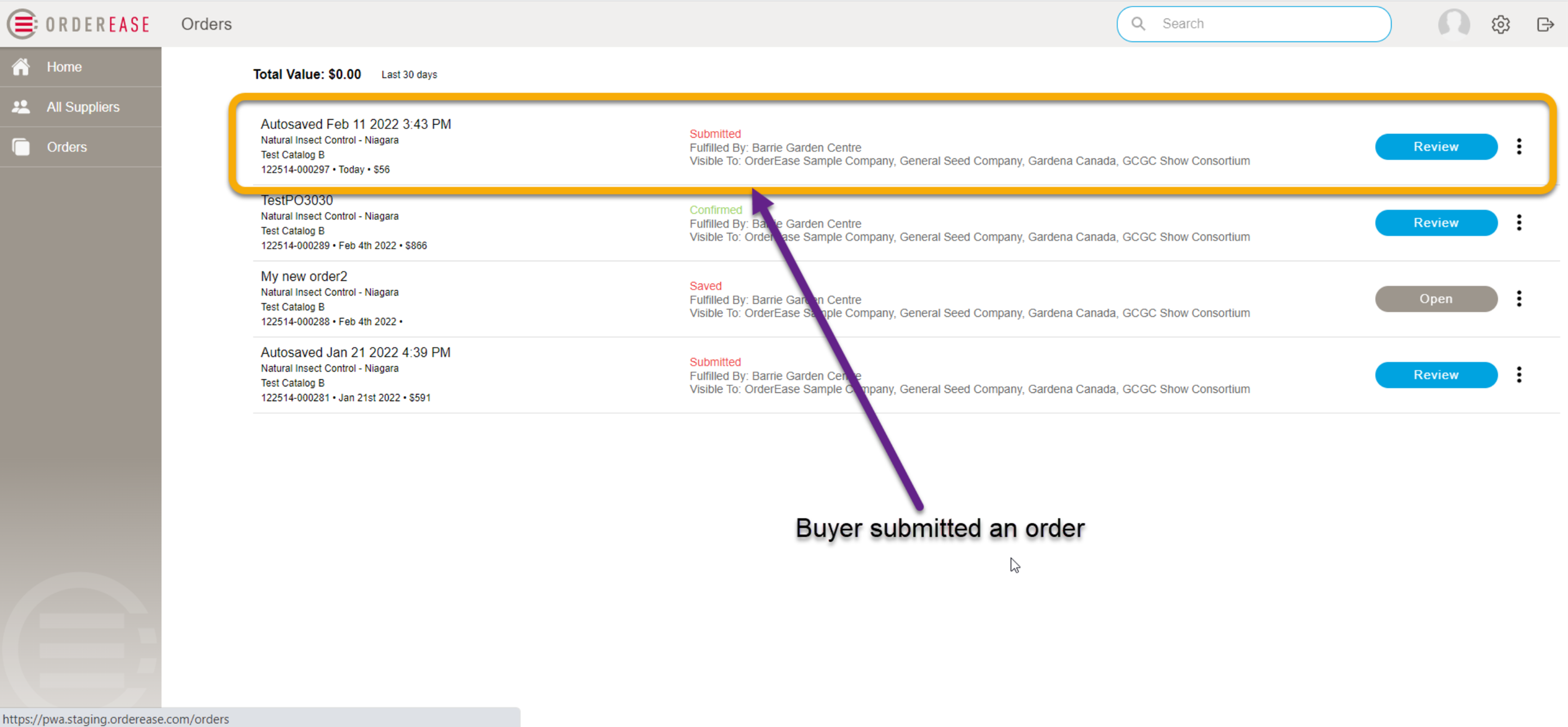 5 - where the order is initially showing as submitted by the buyer on the supplier side