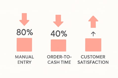 Chart showing reduced manual data entry and faster order-to-cash cycles with ERP and eCommerce integration.