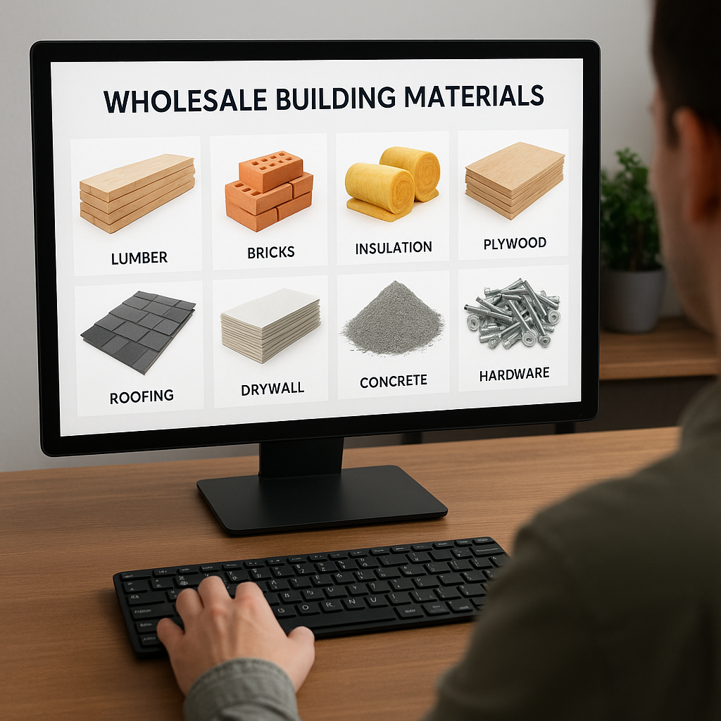 a person on their desktop compuetr browsing a catalogue online with wholesale building materials on it-1