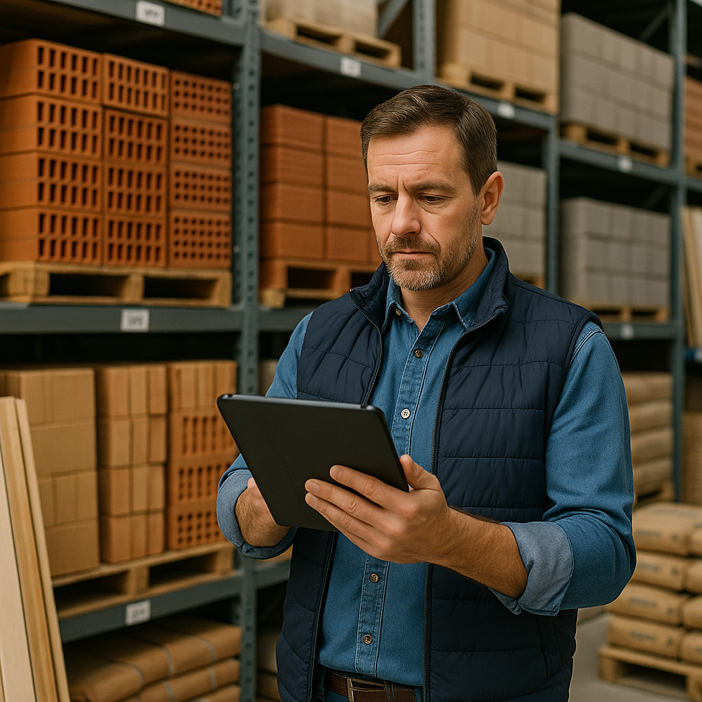 building materials retailer in their store placing an order on their tablet