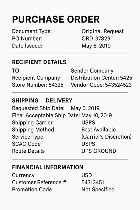 EDI 850 Format Example