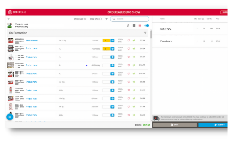Virtual event wholesale order page