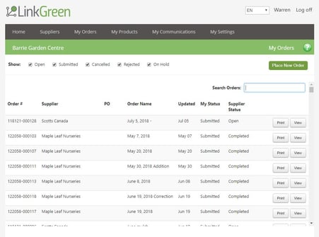 Order History -Screen shot 2