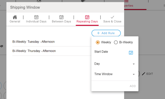 Create a shipping date rule within the configurable shipping windows