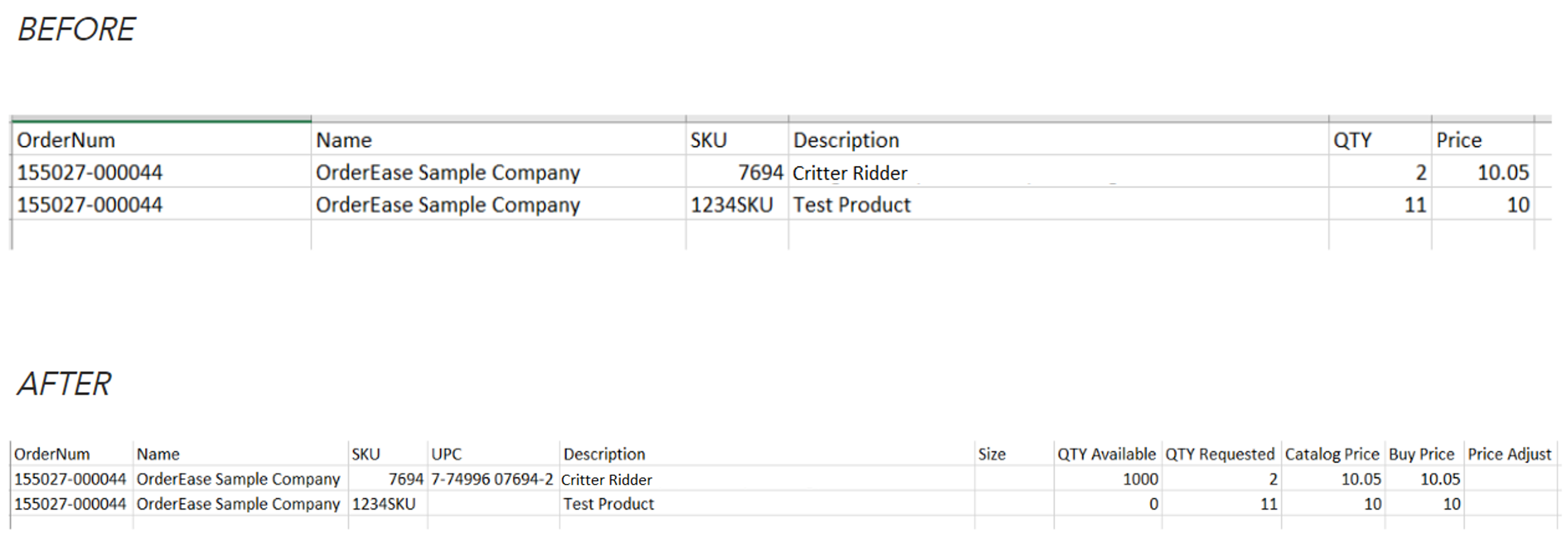 Additional fields for ERP importing or other, comparing before and after