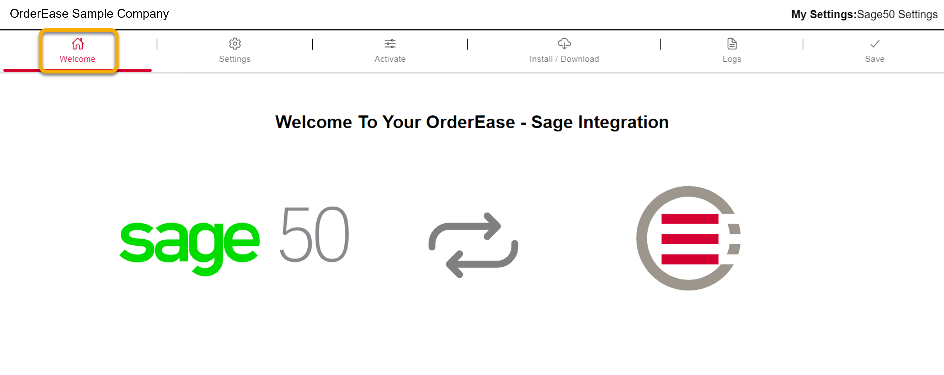 Sage integration welcome page