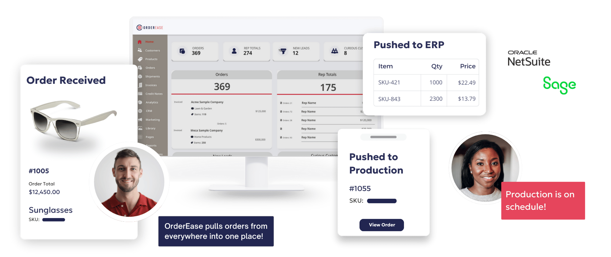 Dashboard showing order management software for manufacturing