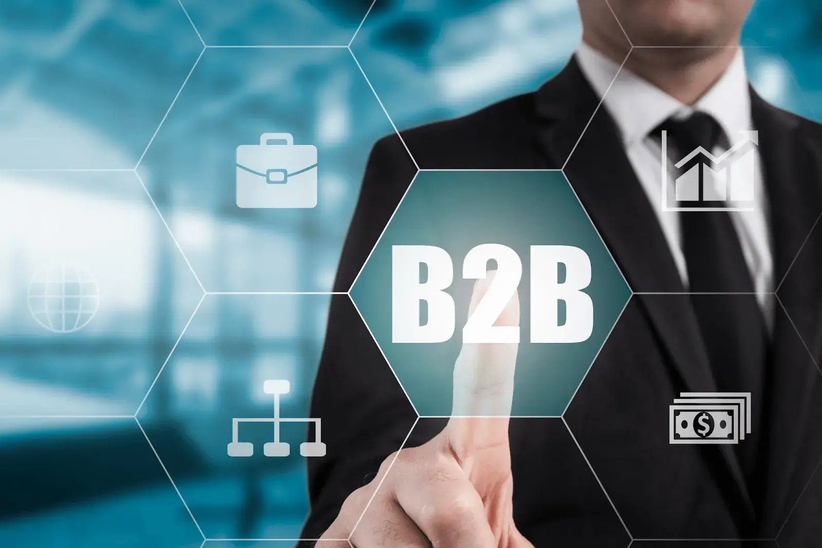 Businessman interacting with a B2B customer portal interface