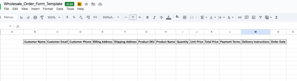 Wholesale order template form