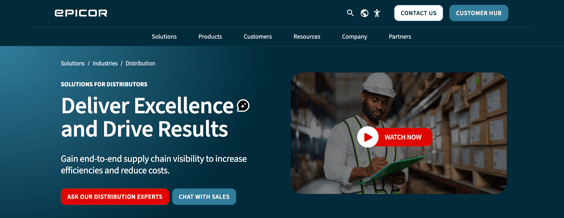 Screenshot of Epicor website for distributors 