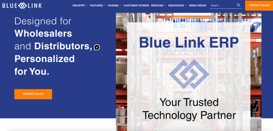 Blue Link ERP website screenshot - for distributors
