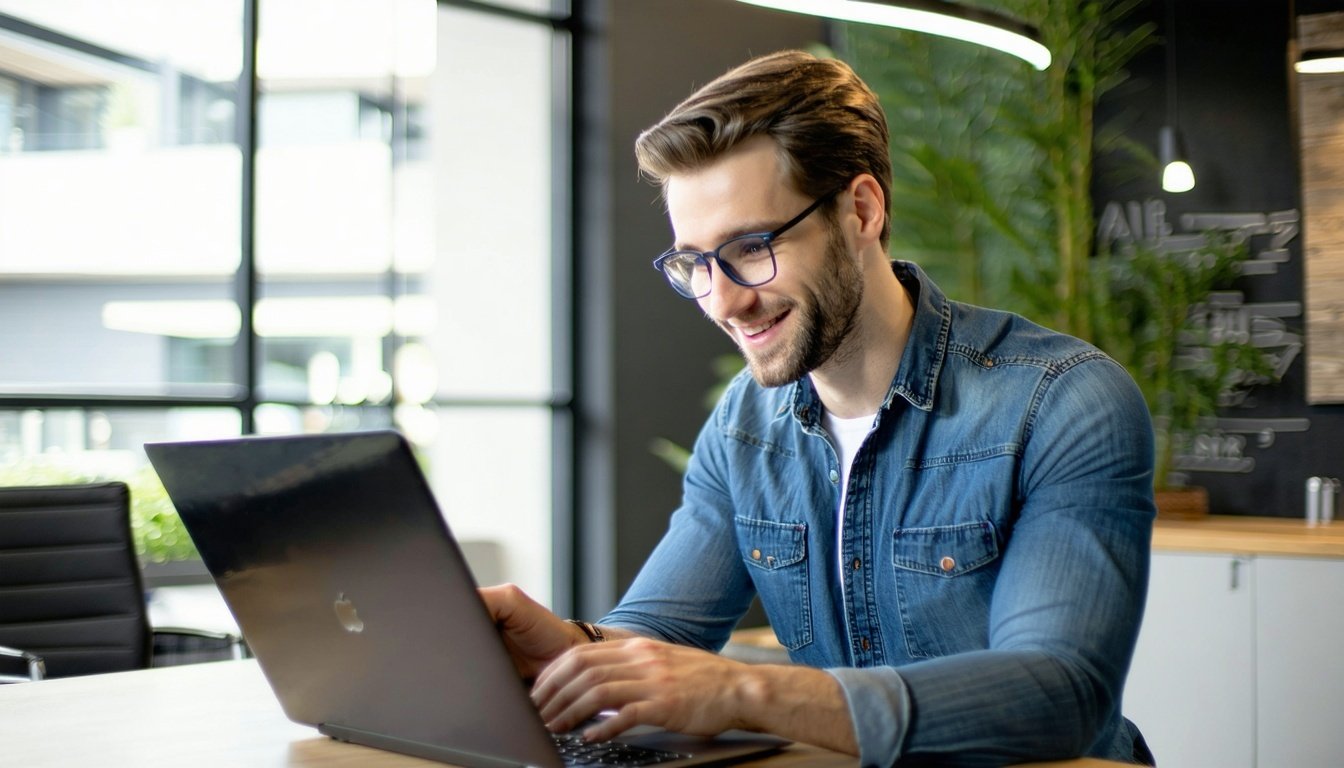 Business owner scheduling a demo on a laptop
